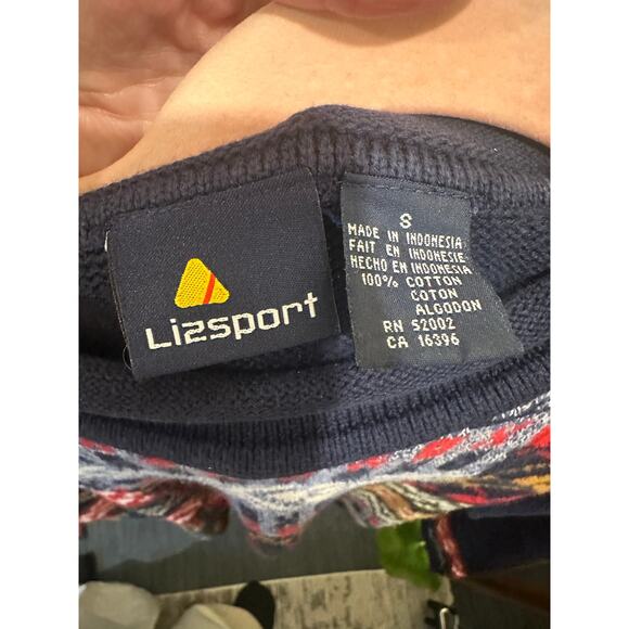 Vintage 90s Liz Sport 100% Cotton Fair Isle Patchwork Sweater Rare Knit - Picture 8 of 9